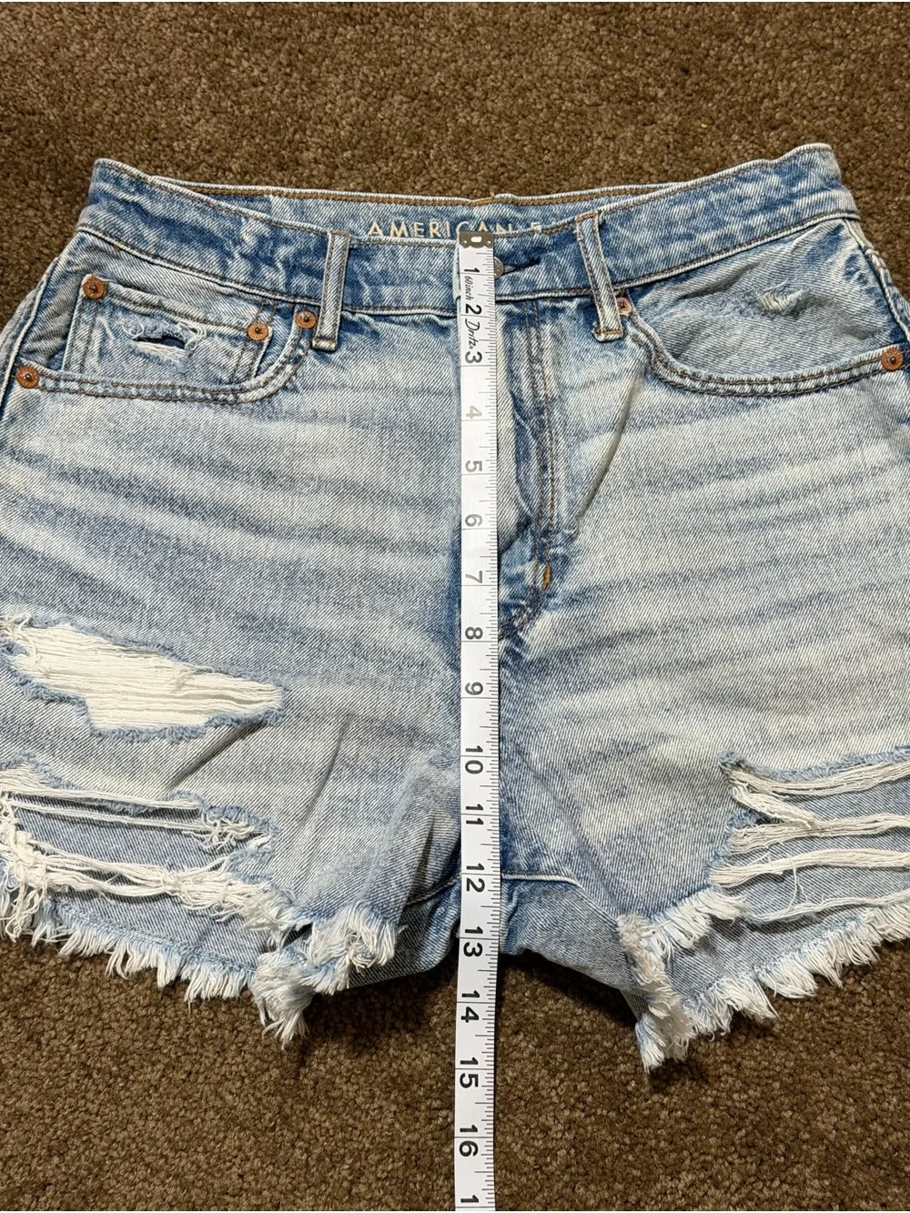 American Eagle Outfitters Light Blue Distressed High-Rise Denim Shorts